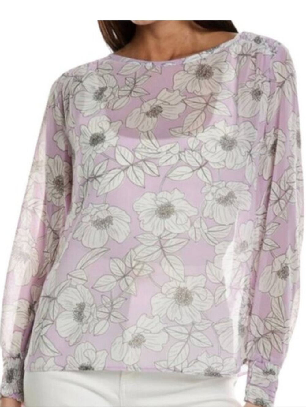Cabi Purple/Black/White Poppy Blouse Spring 2023 Size Large New With Tags